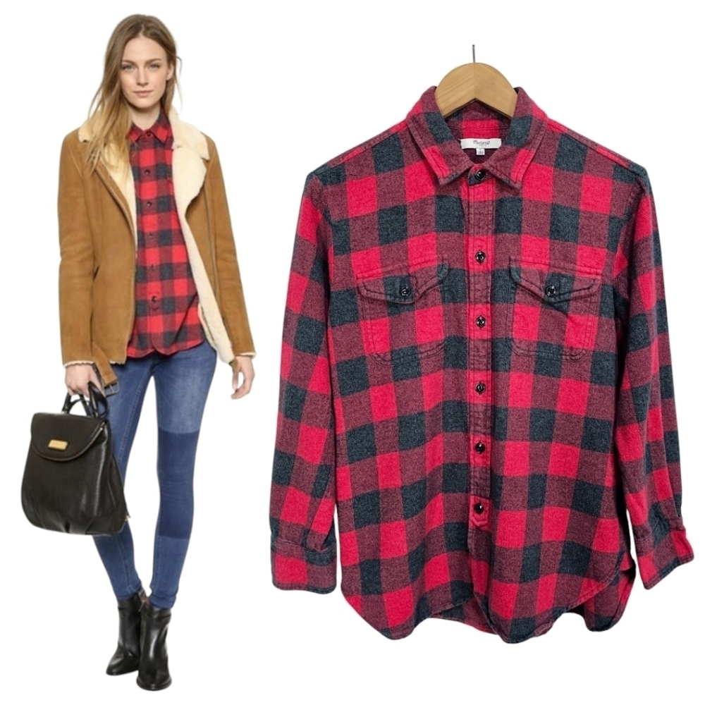 Madewell Heritage Flannel Shirt Sz Small Red Buffalo Check Winter Holiday Casual